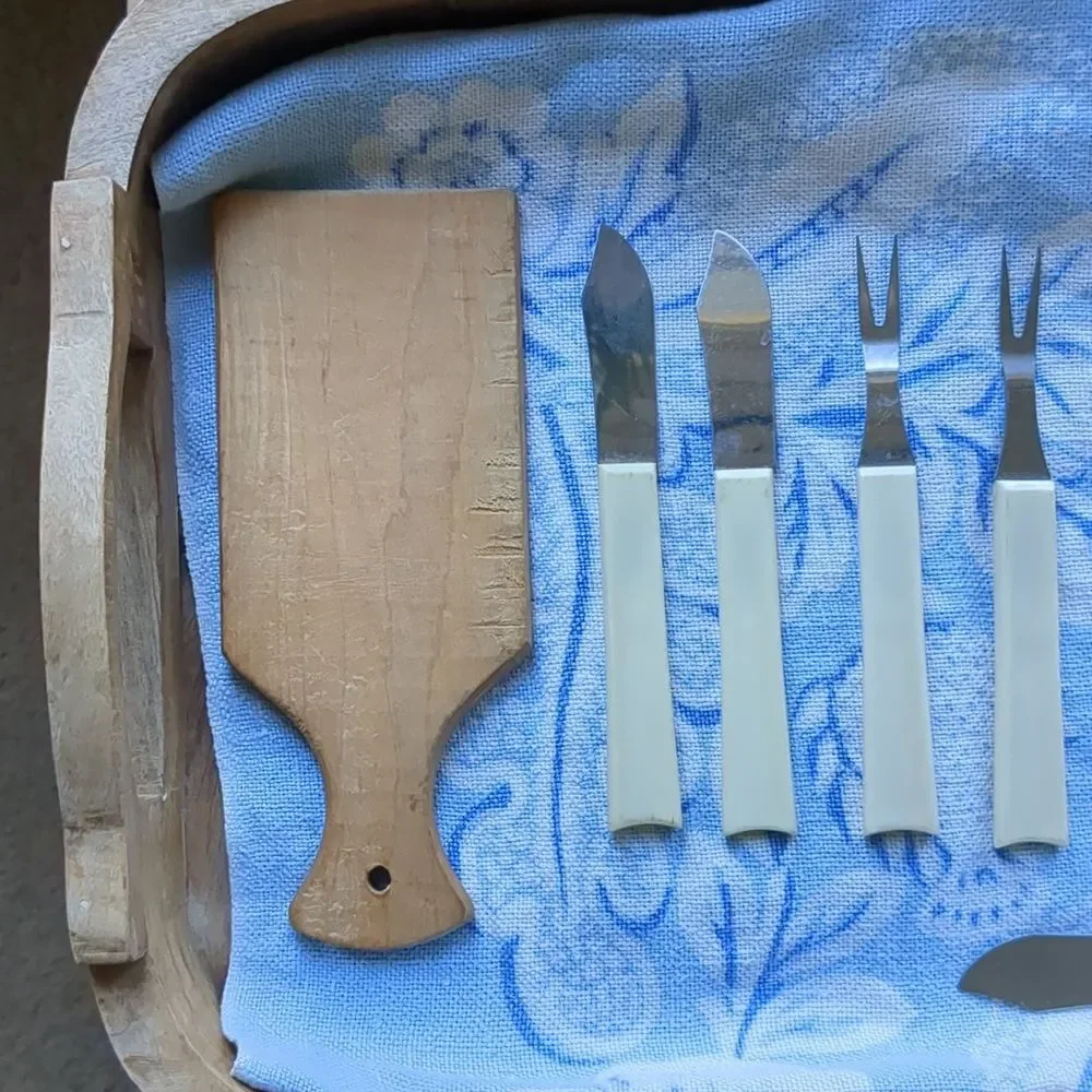 Party Forks MCM Appetizer Mini Cutting Boards Stainless Steel Vtg happy hour set